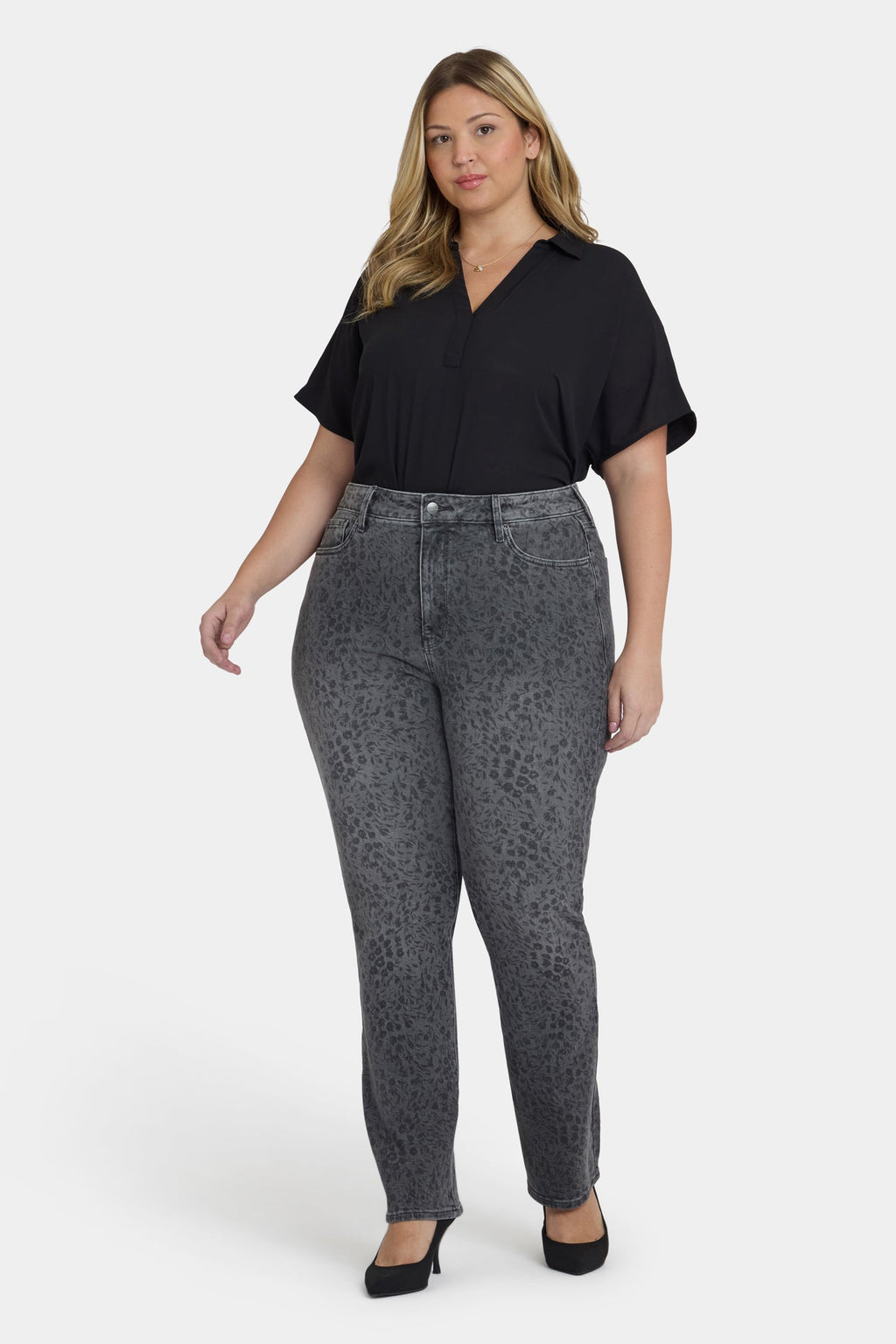 Marilyn Straight Jeans In Plus Size - Grey Daniela Ditsy