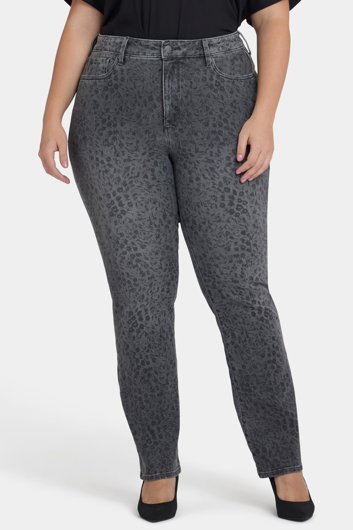 Marilyn Straight Jeans In Plus Size - Grey Daniela Ditsy