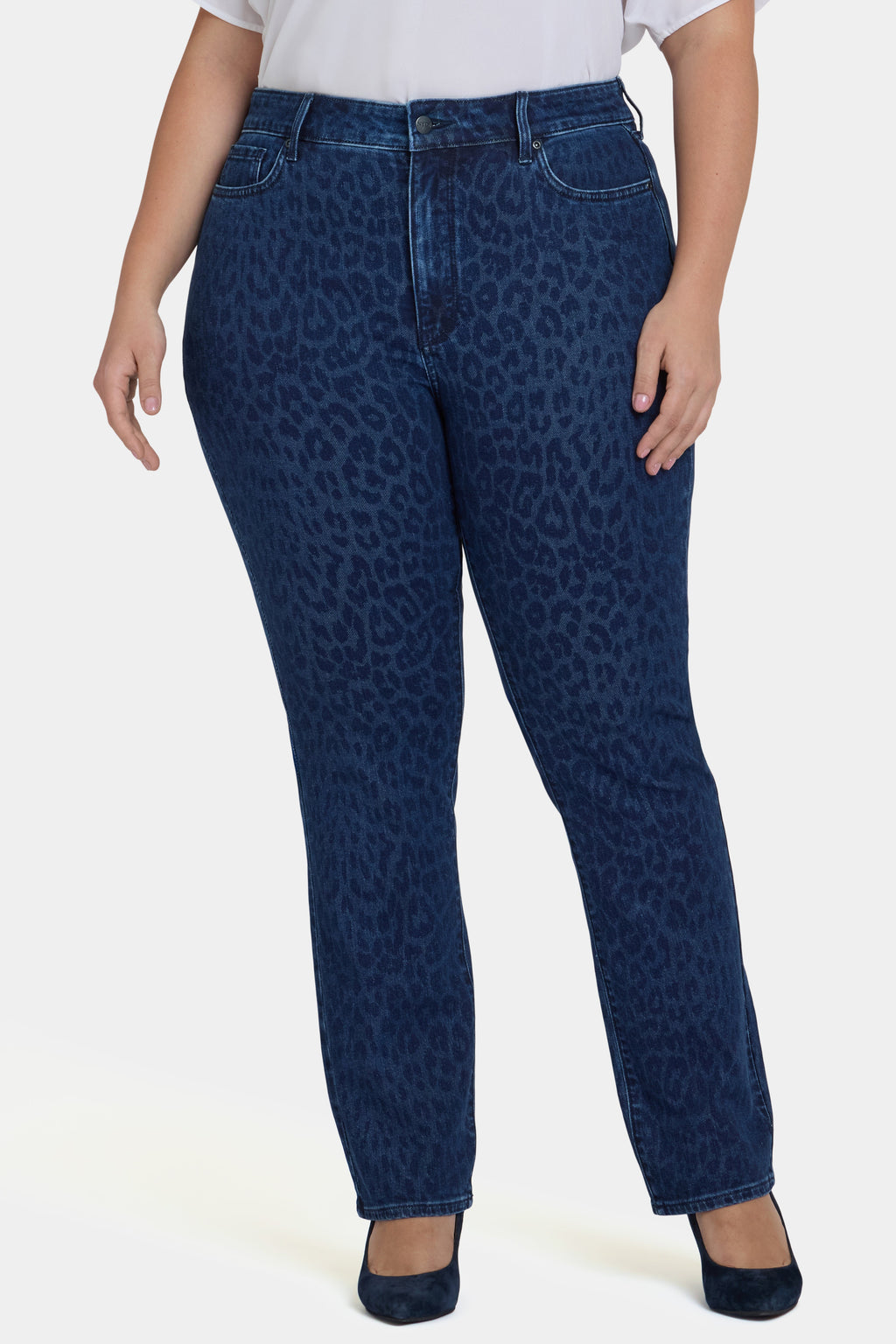 Marilyn Straight Jeans In Plus Size - Dark Denim Leopard