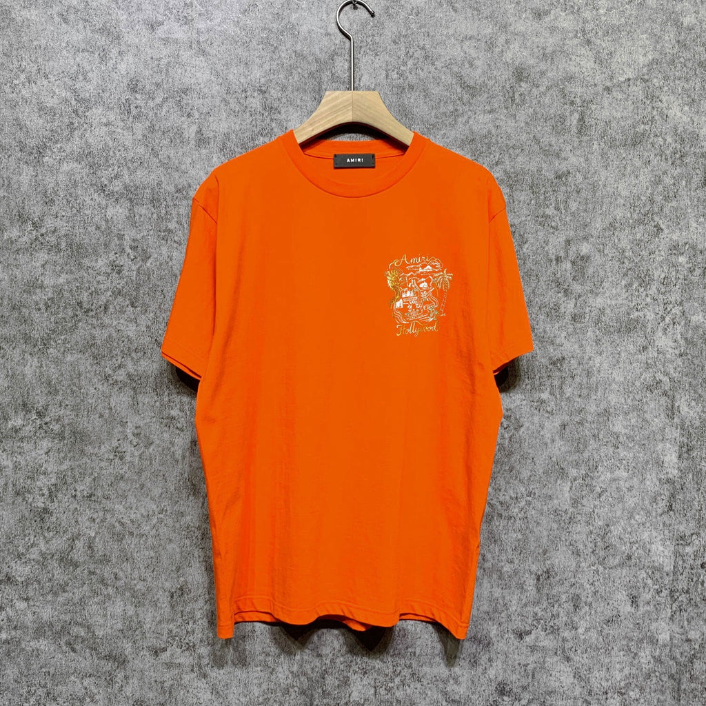 Amiri t shirts hollywood golden dragon printing short sleeve