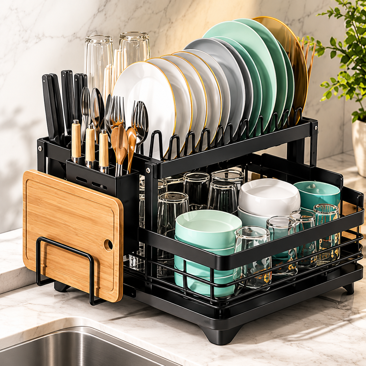 Large Capacity Kitchen Organizer with Drainage Tray