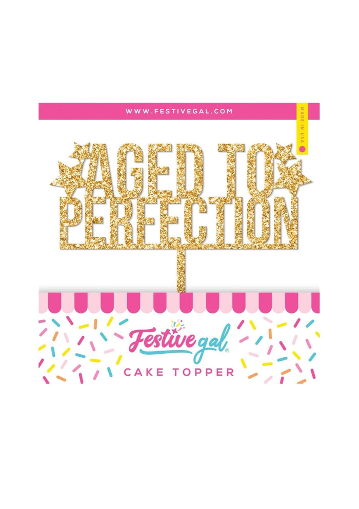 Aged to Perfection Birthday Gold Glitter Cake Topper Festive Gal Cake Topper