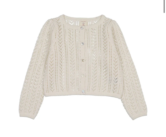 Analogie Girls Pointelle Cardigan - Cream
