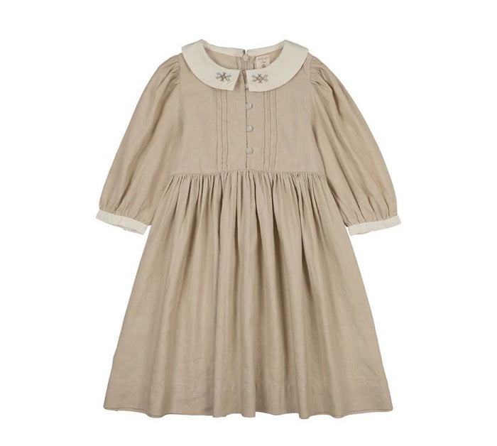 Analogie Pintuck Collar Dress 3/4 Sleeve - Wheat