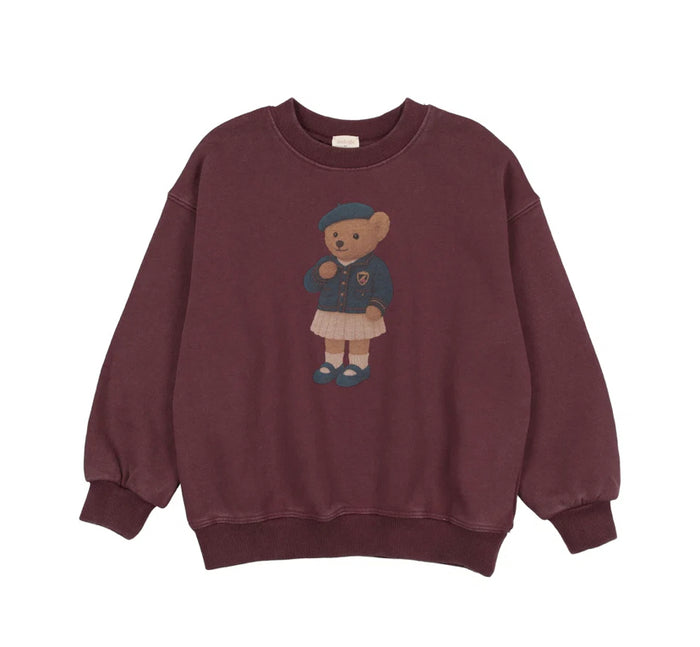 Analogie Washed Burgundy Bear Sweatshirt Girl