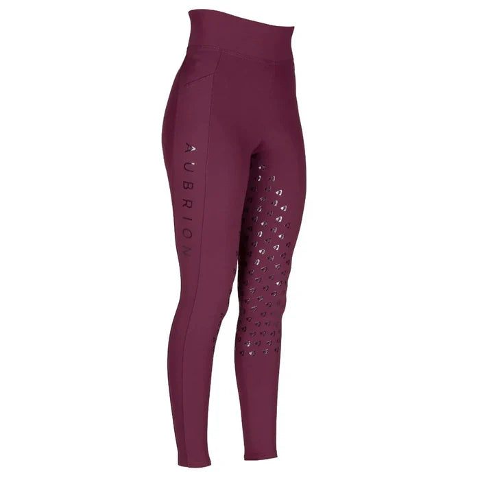 Aubrion Eltar Young Rider Riding Tights- Black Cherry