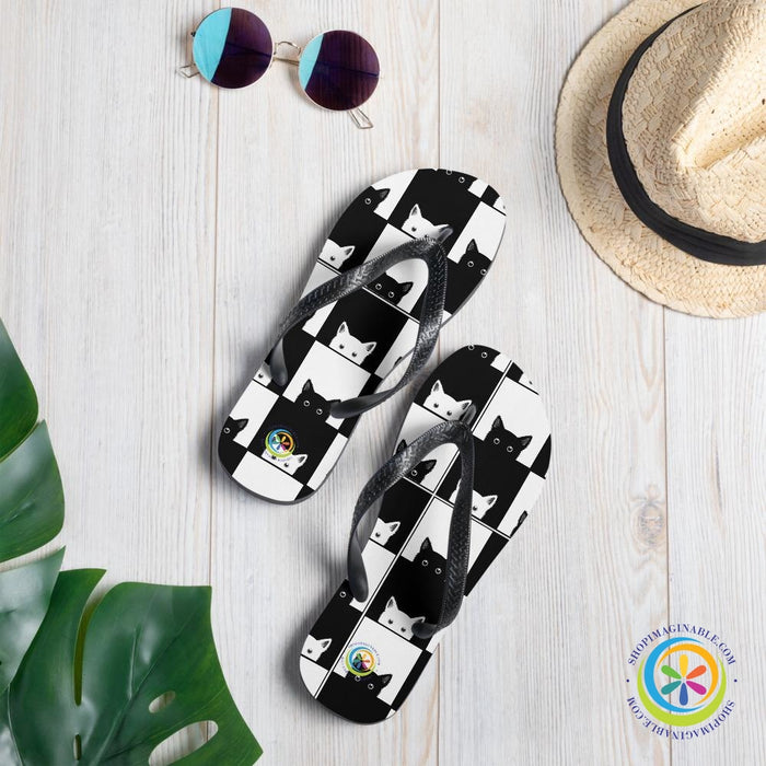 Black & White Cat Lover Flip-Flops-ShopImaginable.com