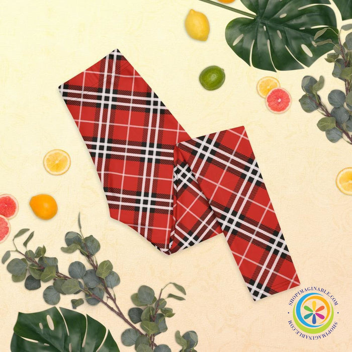 Bold Red Plaid Tartan Leggings-ShopImaginable.com