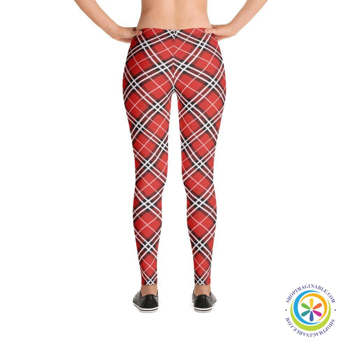 Bold Red Plaid Tartan Leggings-ShopImaginable.com