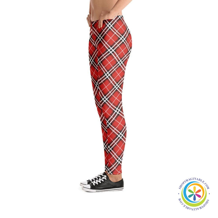Bold Red Plaid Tartan Leggings-ShopImaginable.com