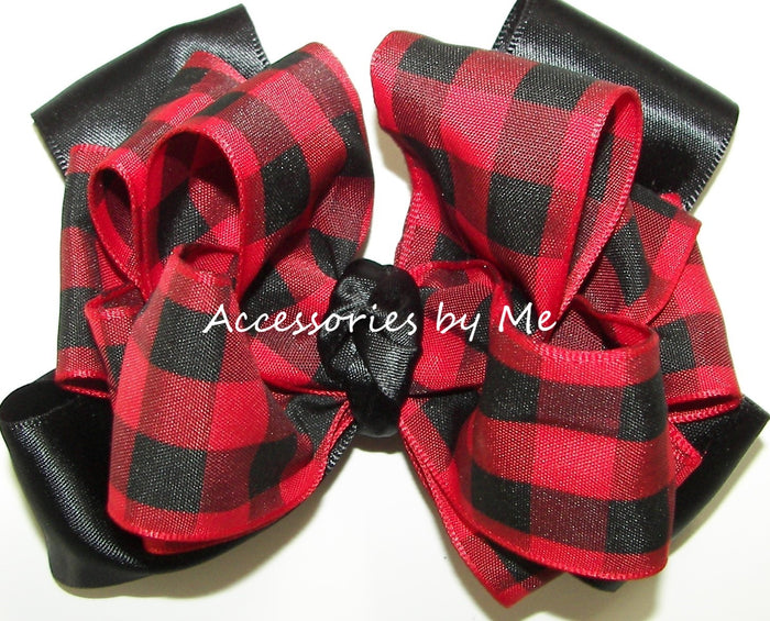 Buffalo Check Red Black Plaid Hair Bow