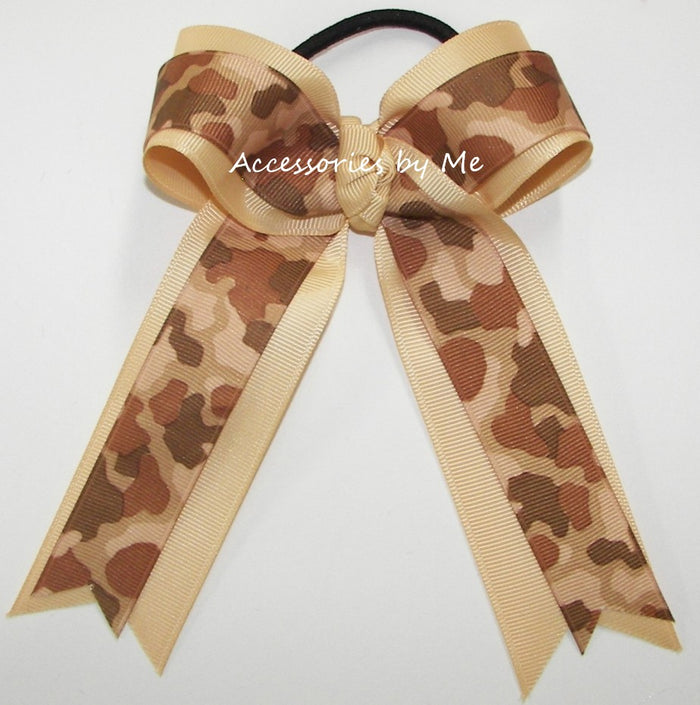 Camouflage Desert Tan Ponytail Bow