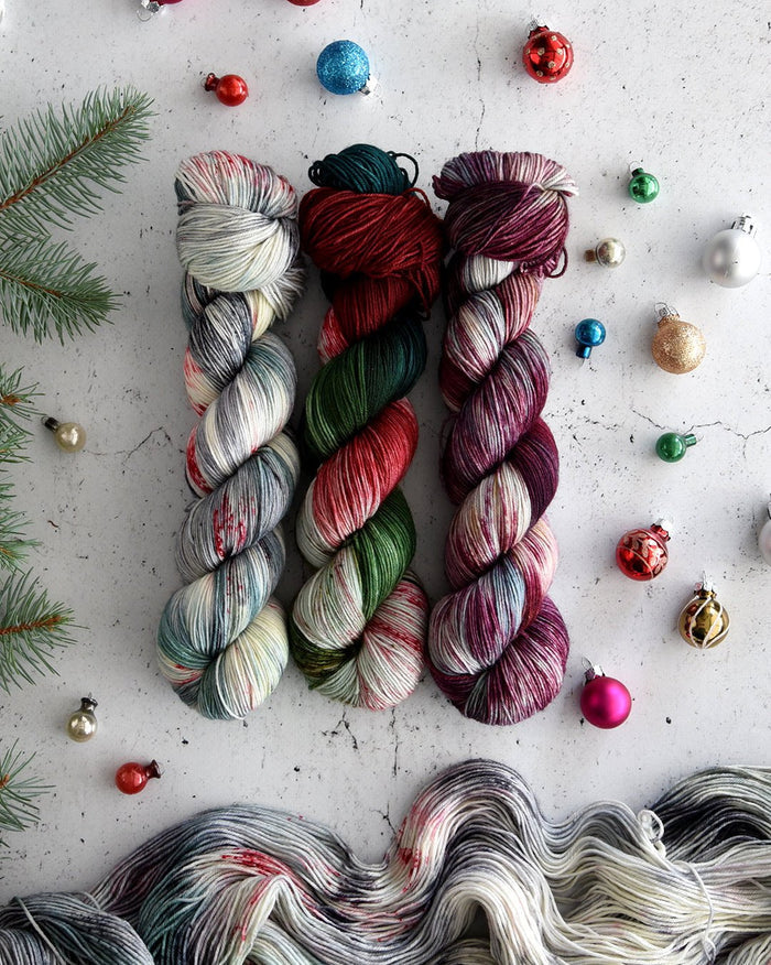 Destination Yarn fingering weight yarn Classic Christmas Trio
