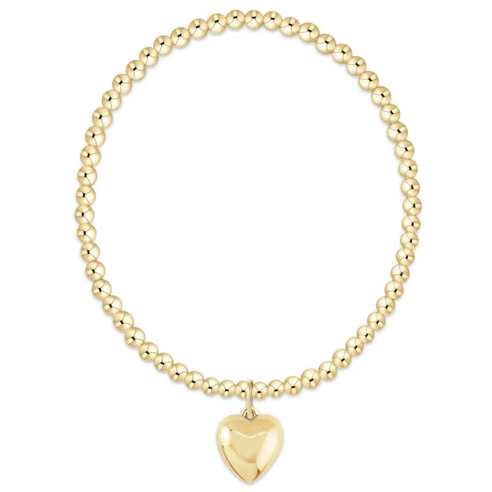 Classic Gold 3mm Beaded Bracelet with Puffy Heart Charm enewton design, LLC