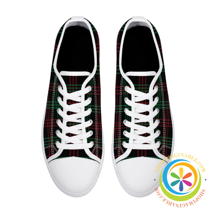Classic Green & Red Plaid Ladies Low Top Canvas Shoes