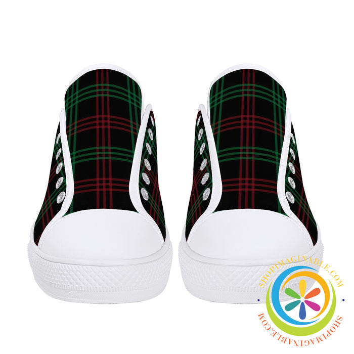 Classic Green & Red Plaid Ladies Low Top Canvas Shoes