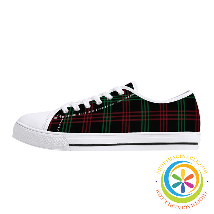 Classic Green & Red Plaid Ladies Low Top Canvas Shoes
