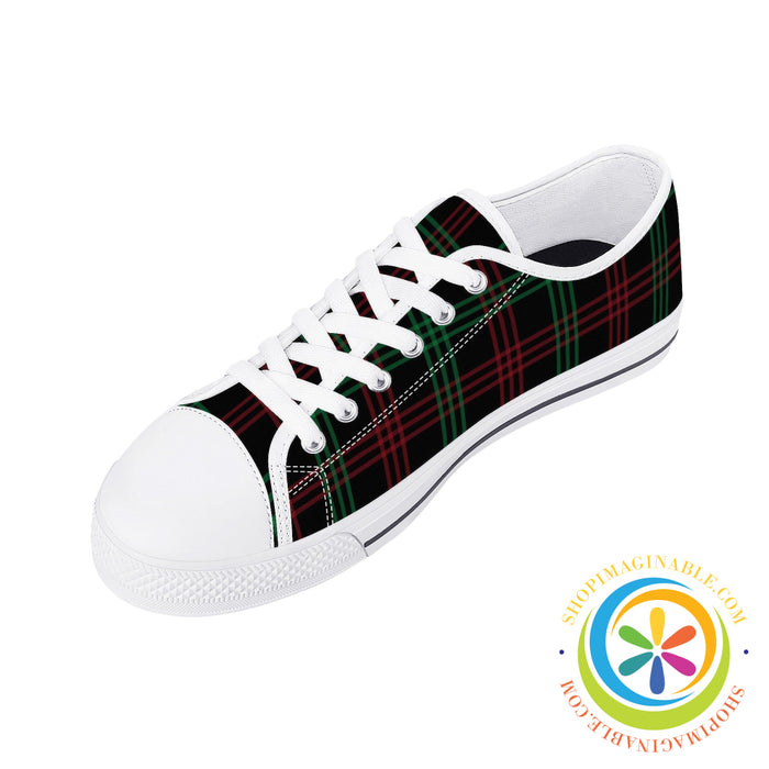 Classic Green & Red Plaid Ladies Low Top Canvas Shoes