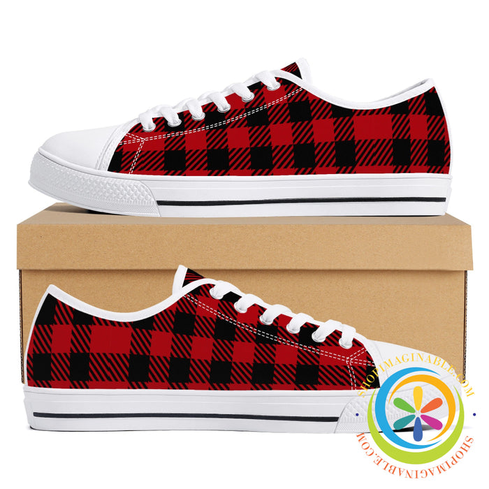 Classic Red Plaid Ladies Low Top Canvas Shoes