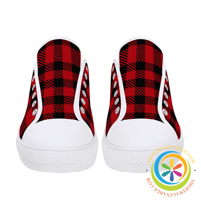 Classic Red Plaid Ladies Low Top Canvas Shoes