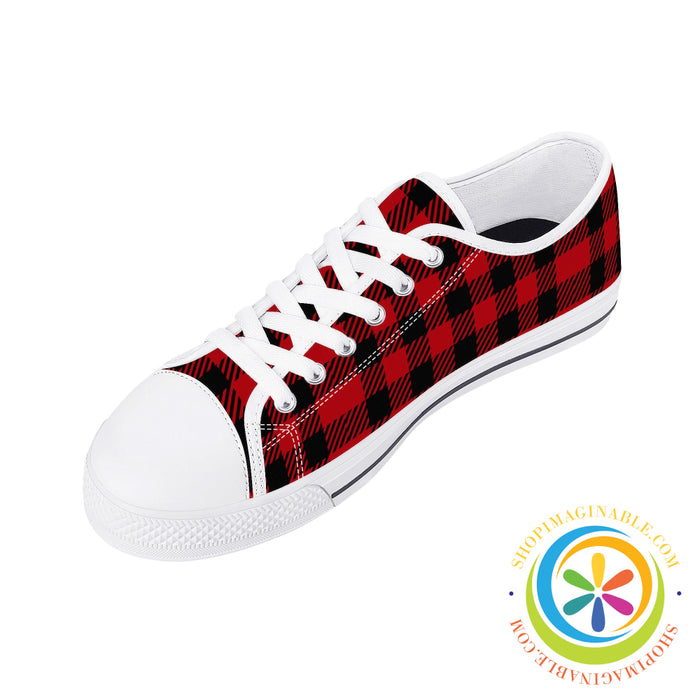 Classic Red Plaid Ladies Low Top Canvas Shoes