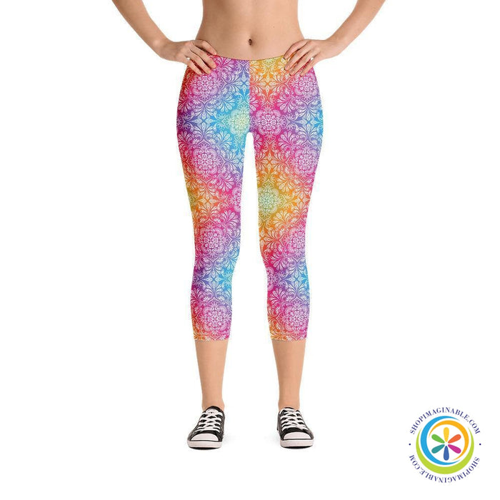 Colorful Flowered Patterned Capri Leggings-ShopImaginable.com