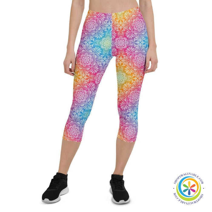 Colorful Flowered Patterned Capri Leggings-ShopImaginable.com