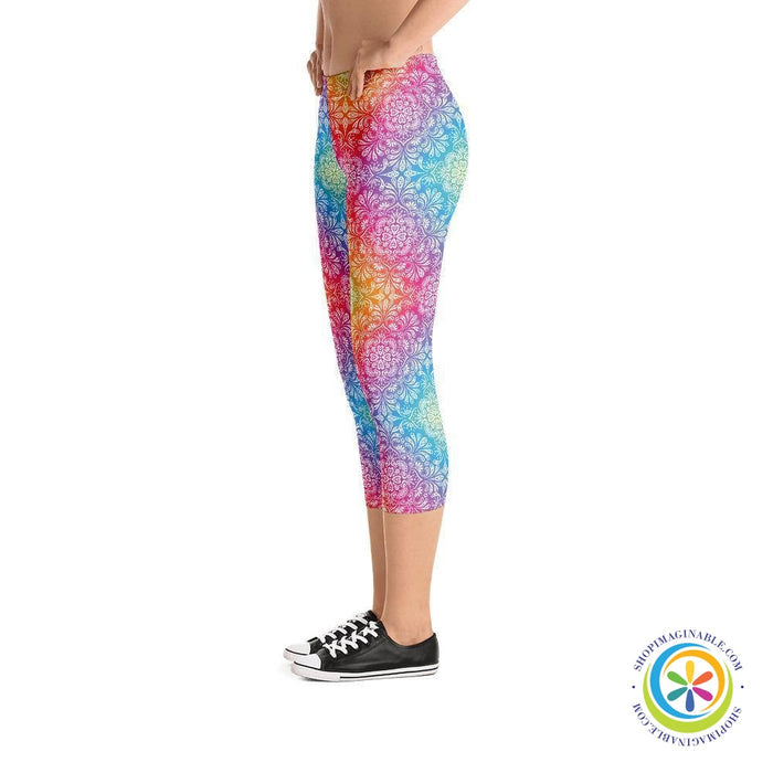 Colorful Flowered Patterned Capri Leggings-ShopImaginable.com