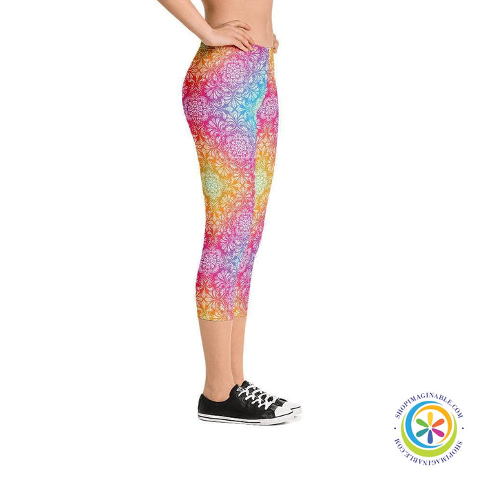 Colorful Flowered Patterned Capri Leggings-ShopImaginable.com