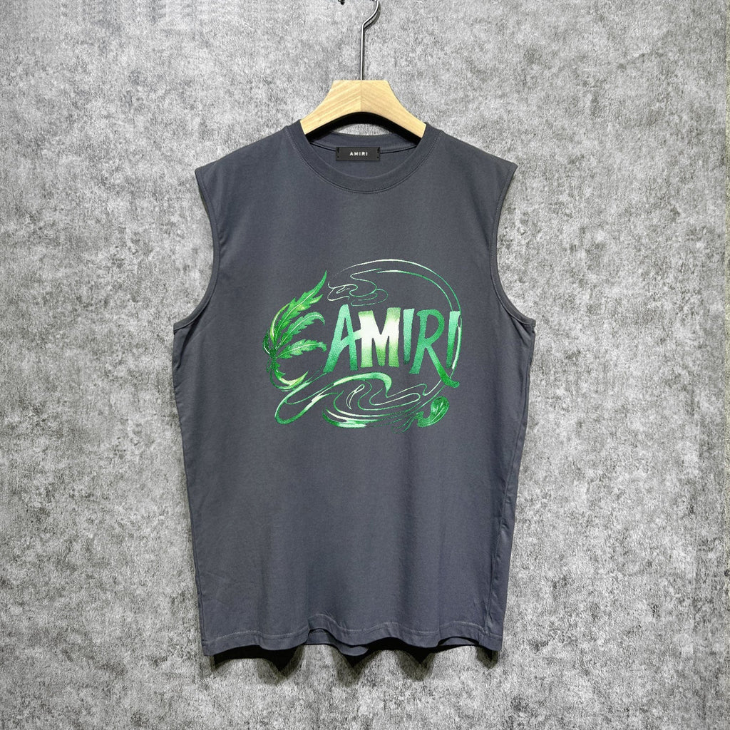 Amiri tank top green leaf letterprinting