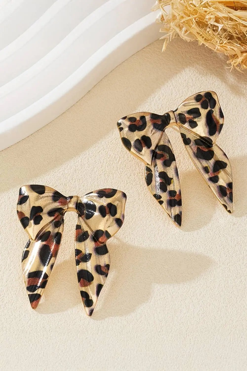 Leopard Print Bow Knot Shape Plated Alloy Earrings