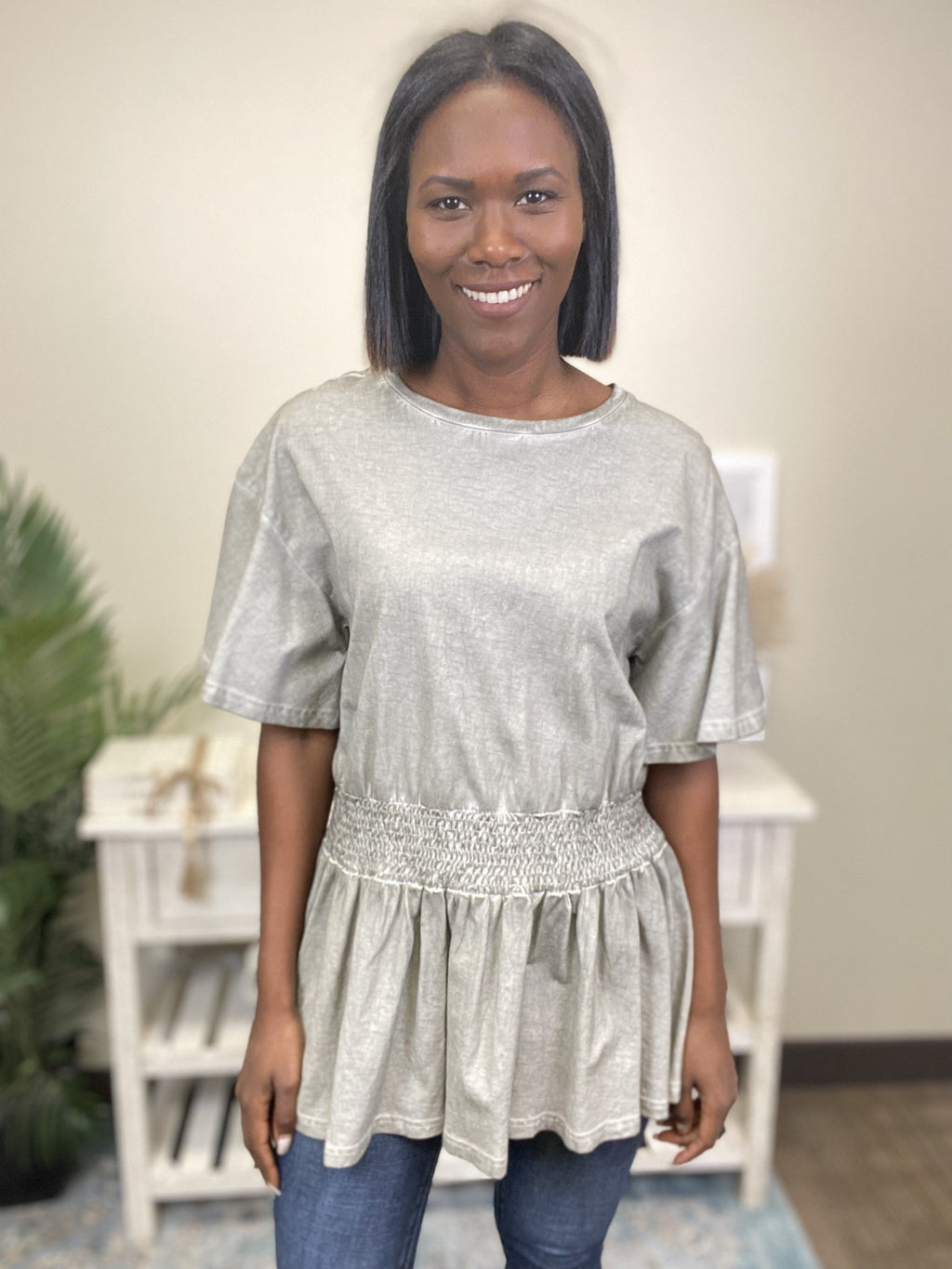 Kindness Wins Women's Smocked Waist Short Bell Sleeve Top