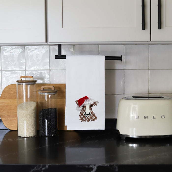 FLUFFY SANTA COW - TEA TOWEL EMB