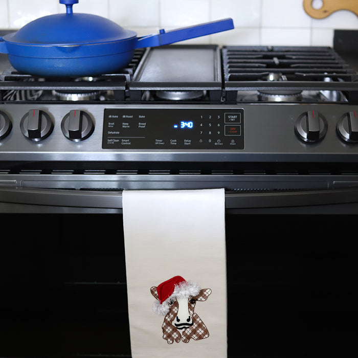 FLUFFY SANTA COW - TEA TOWEL EMB