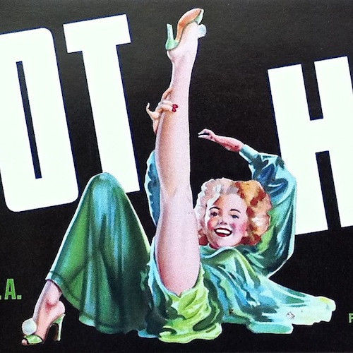 FOOT HIGH MELONS Fruit Crate BLACK Box Label 1940s