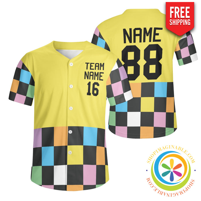 Funky Checkered Unisex Baseball Jersey-ShopImaginable.com