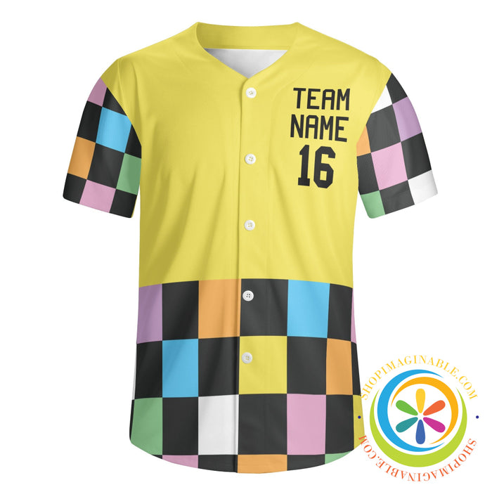 Funky Checkered Unisex Baseball Jersey-ShopImaginable.com