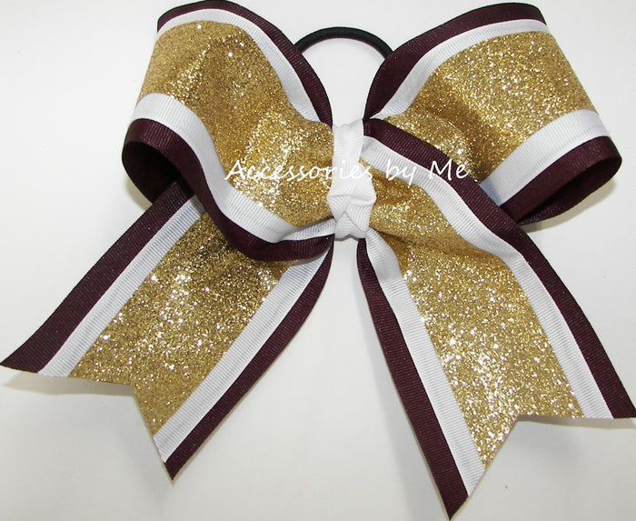 Glitter Gold White Maroon Big Cheer Bow