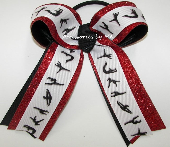 Gymnastics Print Ribbon, Red Glitter  Ribbon and Black Grosgrain Ribbon