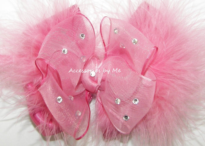 Glitzy Blush Mauve Pink Ombre Organza Satin Marabou Hair Bow