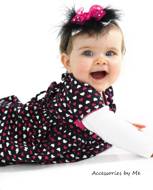 Glitzy Fuchsia Pink Black Marabou Bow Headband