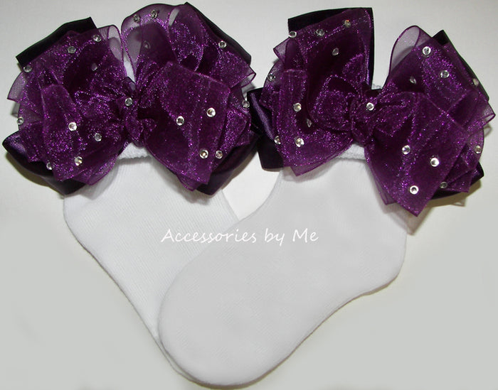 Plum Organza Satin Bow Socks
