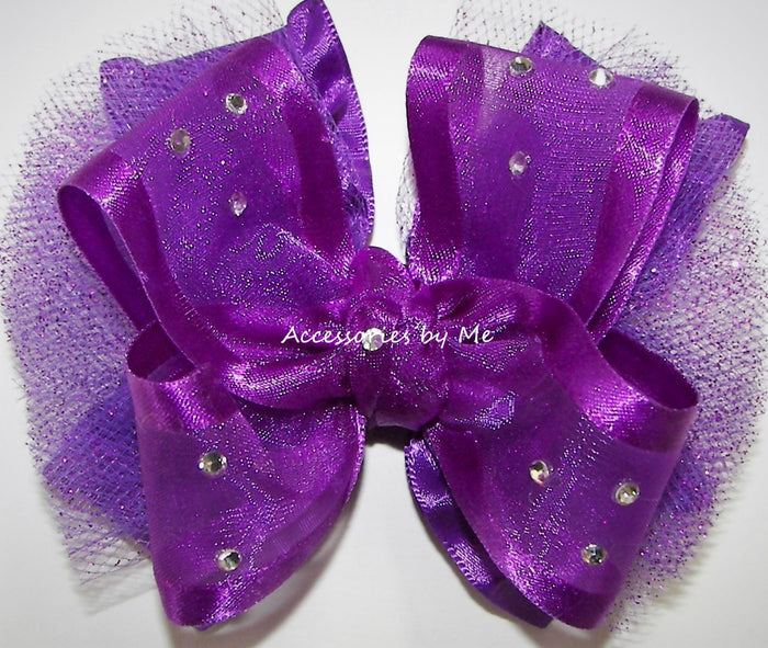 Glitzy Purple Organza Tutu Ruffle Hair Bow