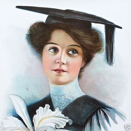 GRADUATION ORCHID Victorian Lithograph Pinup Print 1906