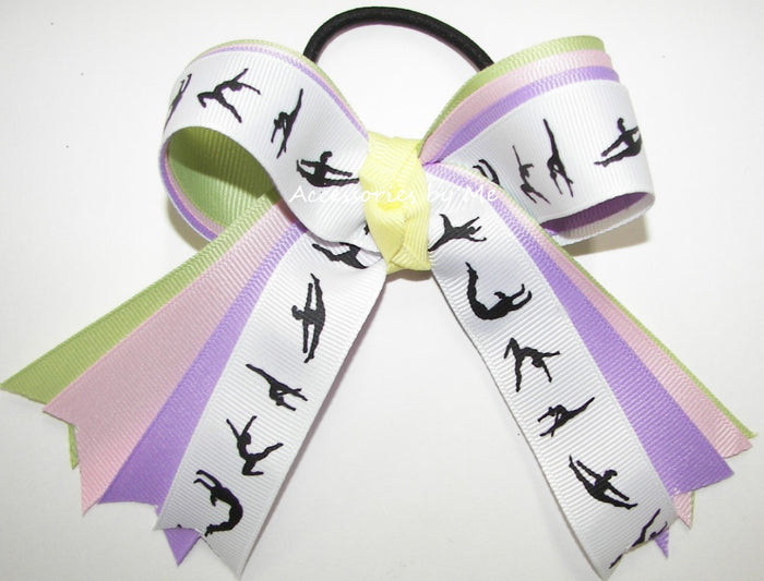 Gymnastics Light Pink, Lavender, Celadon Green & Yellow Ponytail Bow