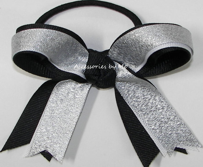 Gymnastics Silver White Black Ponytail Bow