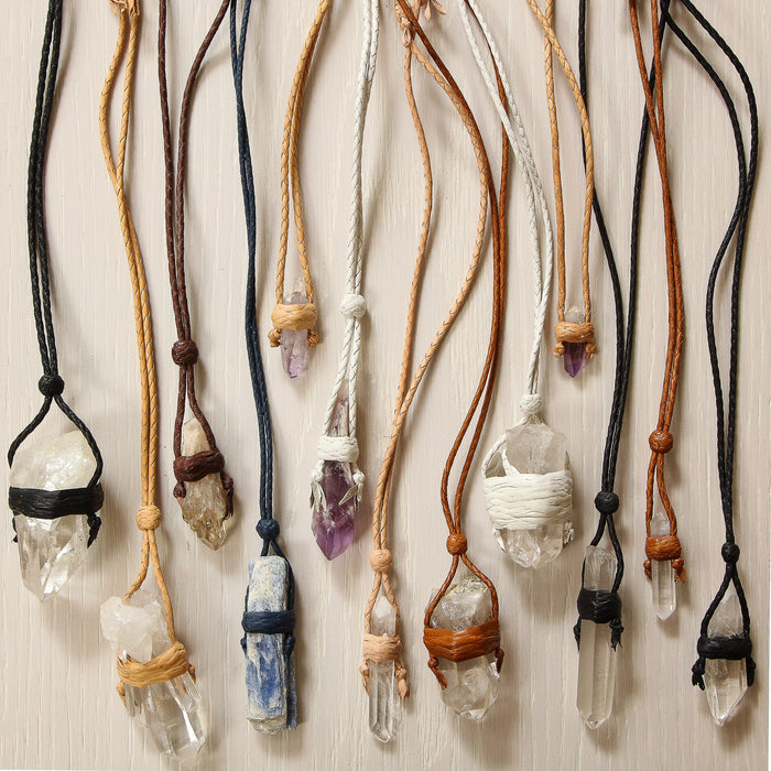 Handmade quartz & leather pendants