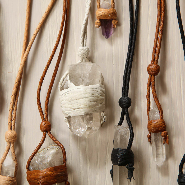 Handmade quartz & leather pendants
