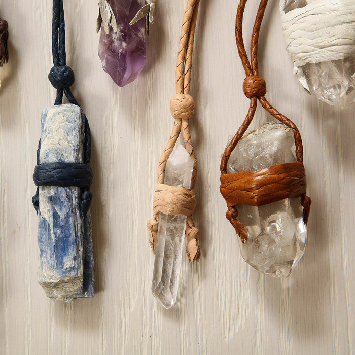 Handmade quartz & leather pendants