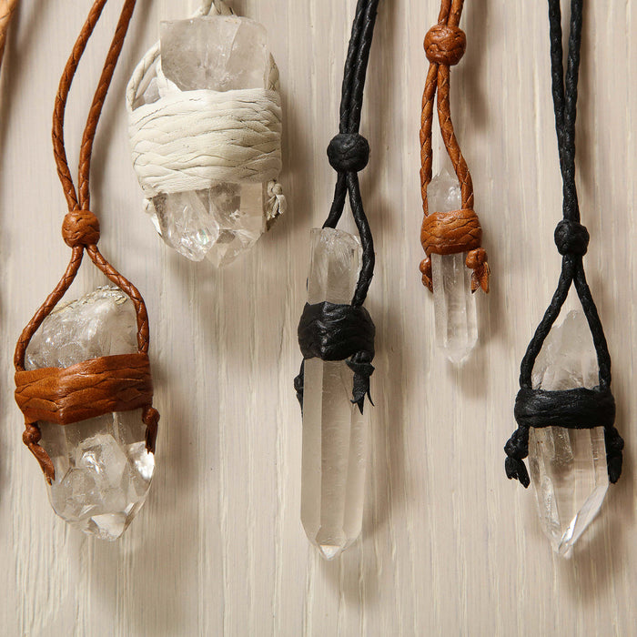 Handmade quartz & leather pendants